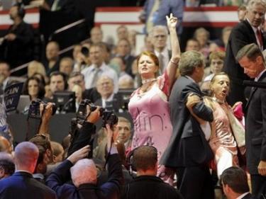 Code Pink Storms the RNC Stage