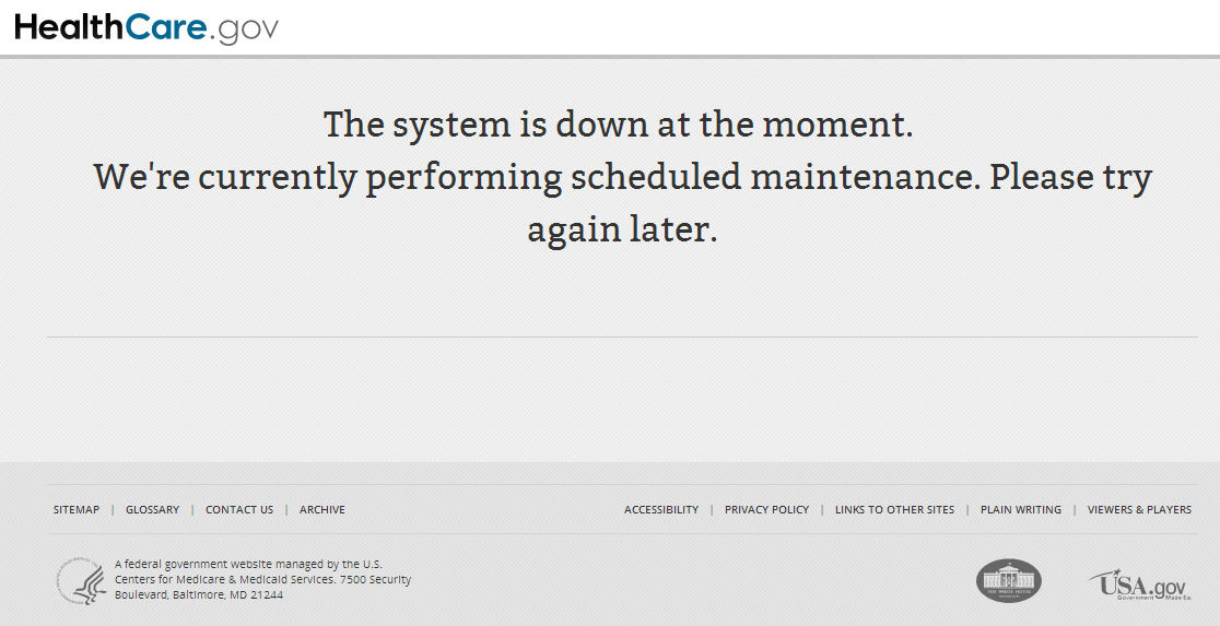 Obamacare is offline ‘for a few hours’ each night this weekend for repairs [UPDATED x4]